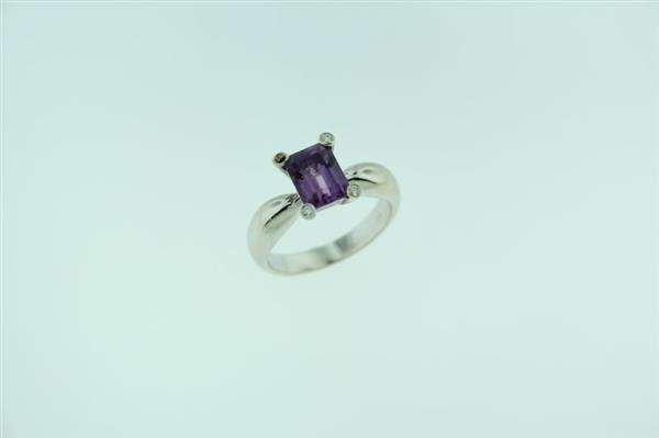 Amethyst Lady’s Stone & Diamond Ring 4 Diamonds .08 Carat T.W. 14K White Gold
