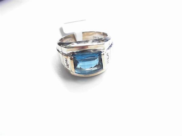 Blue Topaz Gent’s Stone & Diamond Ring 2 Diamonds .02 Carat T.W. 10K White Gold