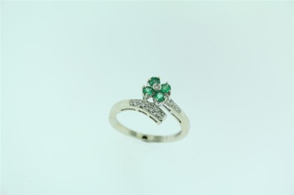 Emerald Lady’s Stone & Diamond Ring 7 Diamonds .14 Carat T.W. 14K White Gold