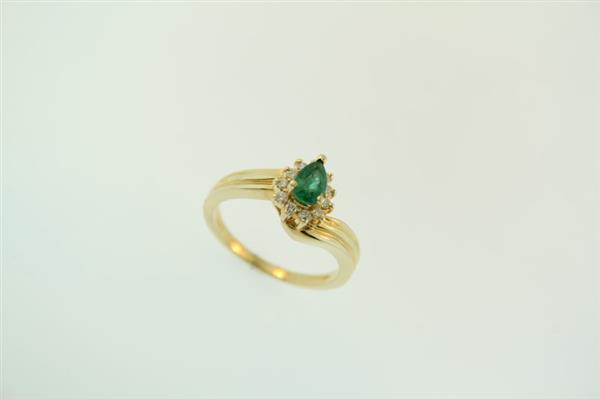 Emerald Lady’s Stone & Diamond Ring 11 Diamonds .22 Carat T.W. 14K Yellow Gold