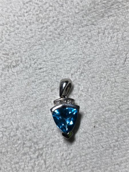 Blue Topaz 3 Diamonds .09 Carat T.W. 14K White Gold 2.6g