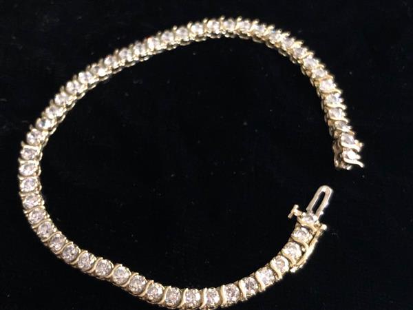 Synthetic Cubic Zirconia Gold-Stone Bracelet 14K Yellow Gold 9.1g