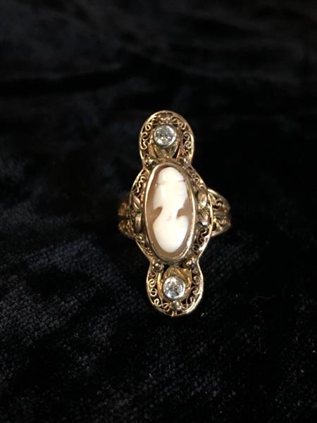 Antique Cameo Lady’s Stone & Diamond Ring 2 Diamonds .30 Carat T.W.