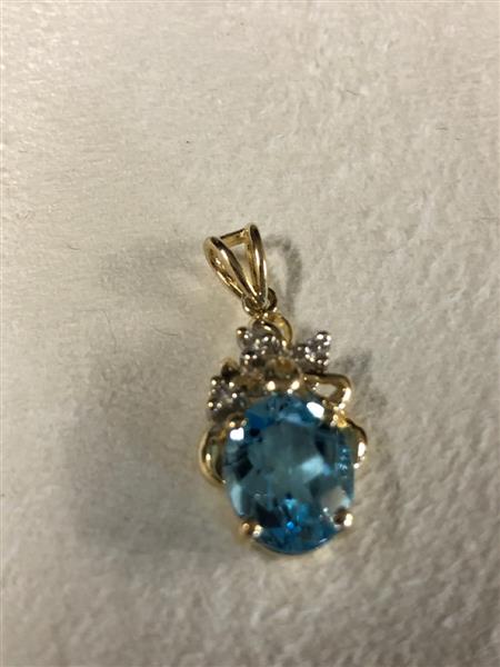 14KYG TOPAZ PENDANT 3DIAS .09CTW