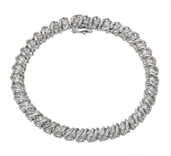 Gold-Diamond Bracelet 117 Diamonds 1.95 Carat T.W. 10K White Gold 13.2g