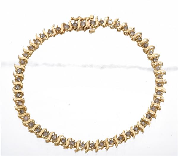 Gold-Diamond Bracelet 48 Diamonds 2.40 Carat T.W. 14K Yellow Gold 7.3g