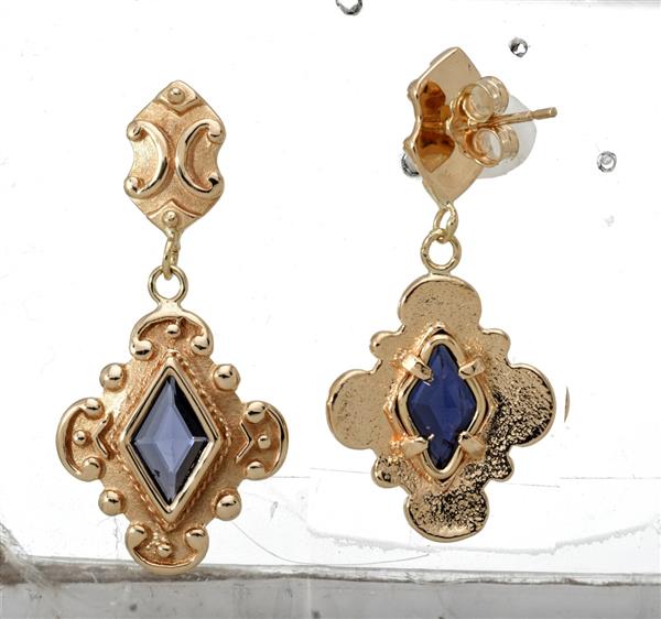 Iolite Gold-Stone Earrings 14K Yellow Gold 5g