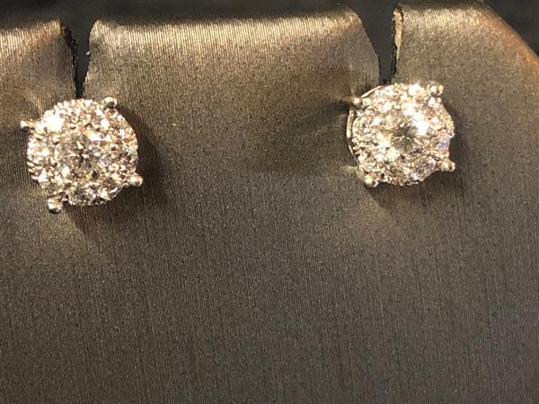 Gold-Diamond Earrings 18 Diamonds 1.00 Carat T.W. 14K White Gold 3g