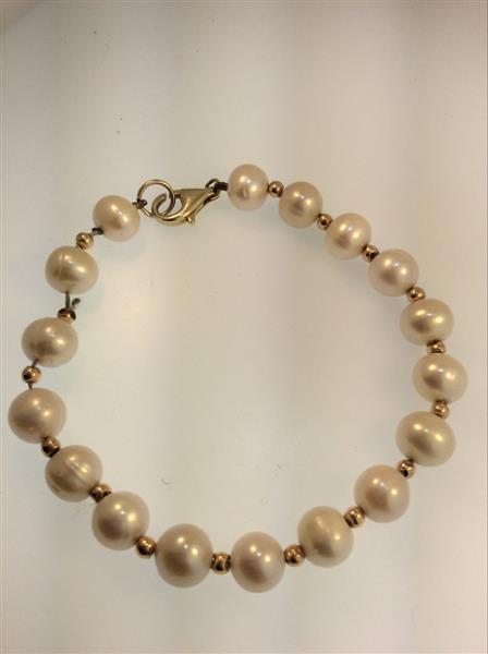 Synthetic Pearl Gold-Stone Bracelet 14K Yellow Gold 14.06g