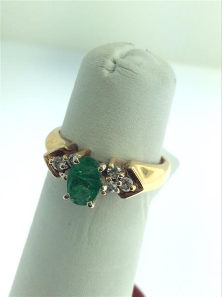 Emerald Lady’s Stone & Diamond Ring 6 Diamonds .24 Carat T.W. 14K Yellow Gold