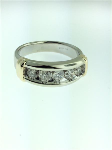 Gent’s Gold-Diamond Wedding Band 5 Diamonds .90 Carat T.W. 14K 2 Tone Gold