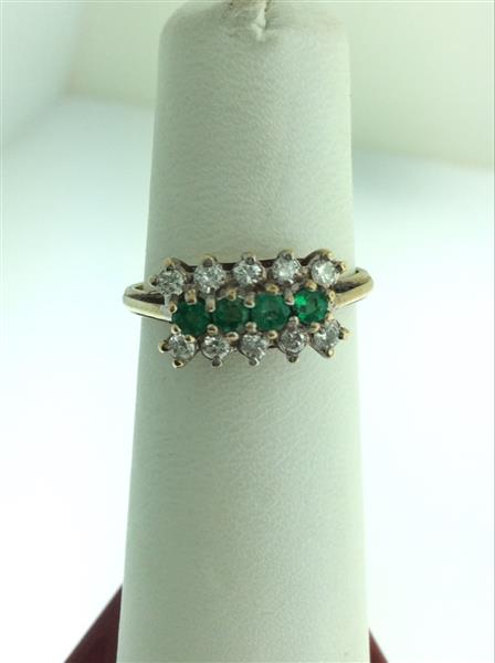 Emerald Lady’s Stone & Diamond Ring 10 Diamonds .50 Carat T.W. 14K Yellow Gold