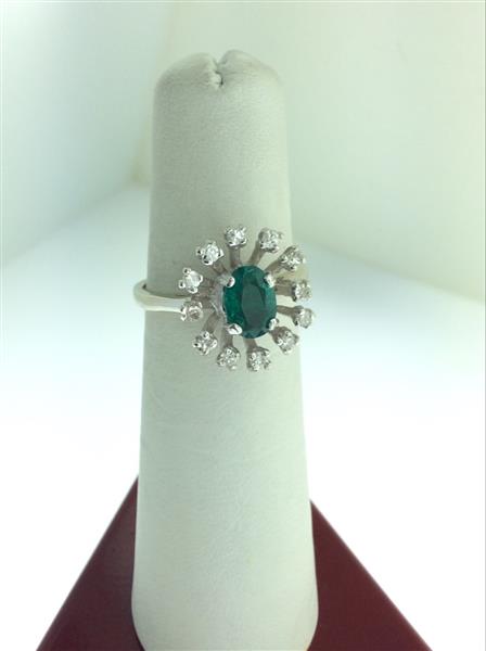 Emerald Lady’s Stone & Diamond Ring 12 Diamonds .36 Carat T.W. 14K White Gold