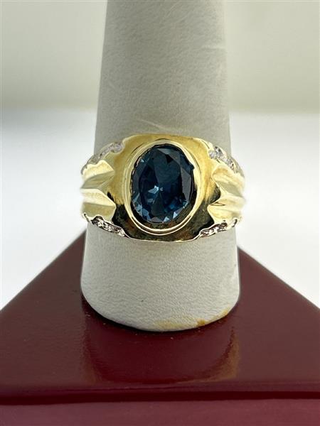 Blue Stone Gent’s Stone Ring 14K Yellow Gold 6g Size:10.5