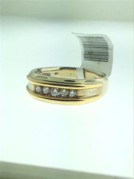 Gent’s Gold-Diamond Wedding Band 5 Diamonds .27 Carat T.W. 14K 2 Tone Gold 6.9g