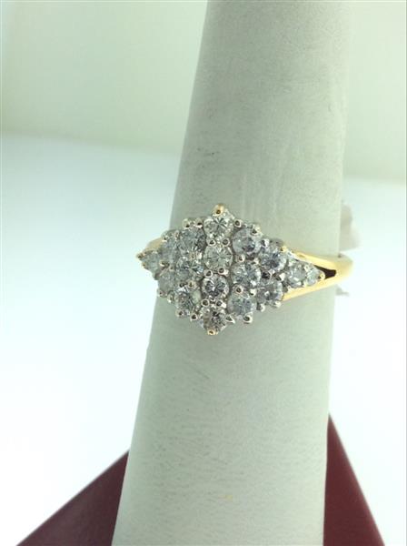 Lady’s Diamond Cluster Ring 18 Diamonds 1.26 Carat T.W. 14K Yellow Gold 4g