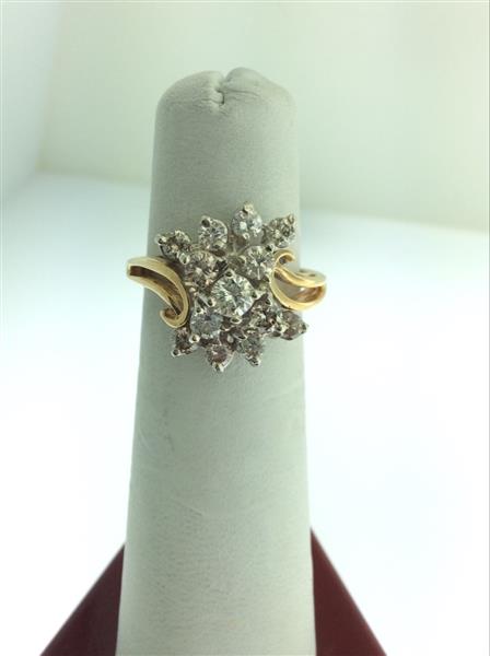 Lady’s Diamond Cluster Ring 13 Diamonds 1.32 Carat T.W. 14K Yellow Gold 4.4g