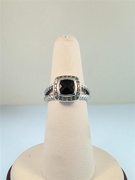 David Yurman Onyx Lady’s Silver-Diamond & Stone Ring 20 Diamonds .40 Carat T.W.