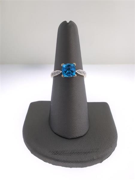 Blue Topaz Lady’s Stone & Diamond Ring 6 Diamonds .12 Carat T.W. 14K White Gold