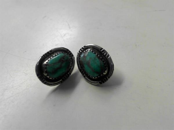 Turquoise Silver-Stone Earrings 925 Silver 3.7g