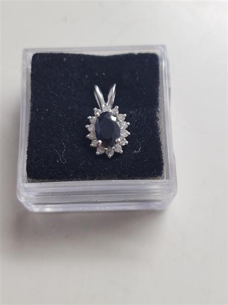 Sapphire 14 Diamonds .14 Carat T.W. 14K White Gold 1.2g