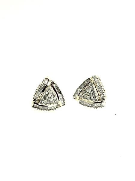 Gold-Diamond Earrings 102 Diamonds 1.46 Carat T.W. 10K Yellow Gold 3.7g