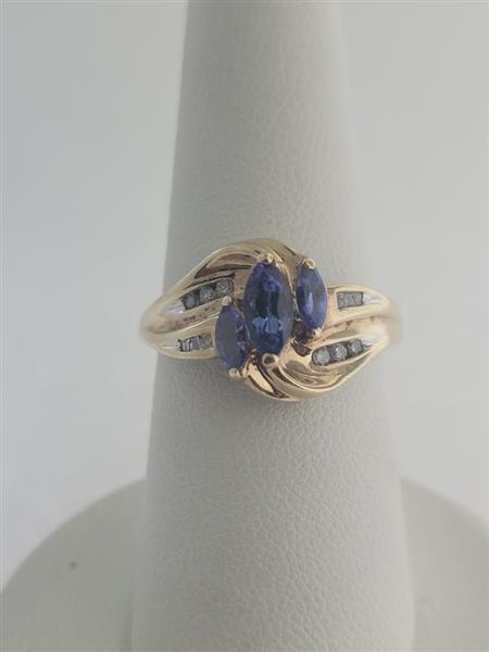 Iolite Lady’s Stone & Diamond Ring 12 Diamonds .30 Carat T.W. 10K Yellow Gold