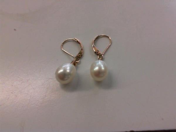 Synthetic Pearl Gold-Stone Earrings 10K Yellow Gold 1.4g