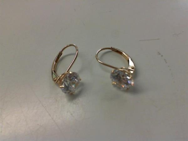 White Stone Gold-Stone Earrings 10K Yellow Gold 0.75g