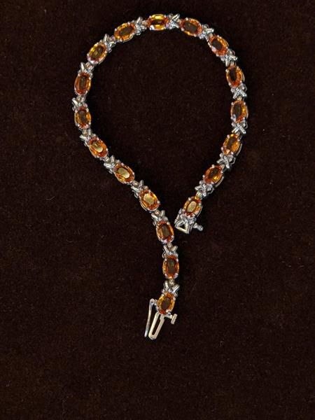 Orange Stone Gold-Stone Bracelet 14K White Gold 11g