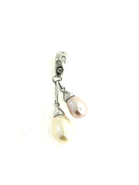 Pearl 3 Diamonds .05 Carat T.W. 14K White Gold 1.7g