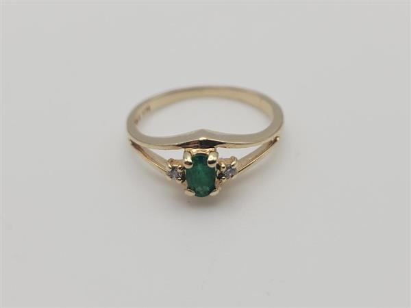Emerald Lady’s Stone & Diamond Ring 2 Diamonds .02 Carat T.W. 14K Yellow Gold