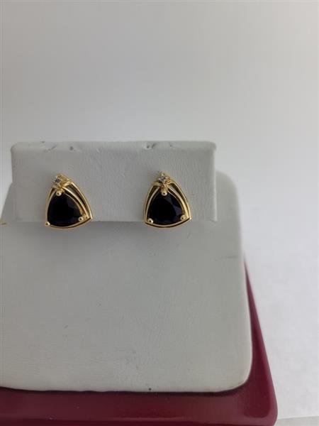 Sapphire Gold-Diamond & Stone Earrings .02 CT. 14K Yellow Gold 2.7g