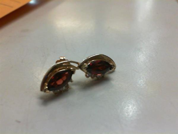 Almandine Garnet Gold-Diamond & Stone Earrings 8 Diamonds .08 Carat T.W.