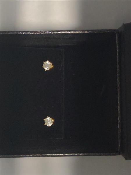 Gold-Diamond Earrings 2 Diamonds .80 Carat T.W. 14K Yellow Gold 1.2g