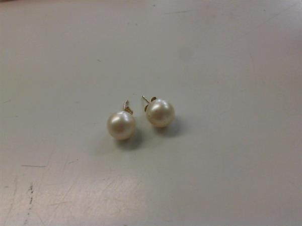 Synthetic Pearl Gold-Stone Earrings 10K Yellow Gold 0.8g