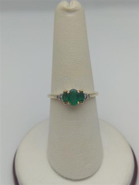 Emerald Lady’s Stone & Diamond Ring 3 Diamonds .03 Carat T.W. 10K Yellow Gold