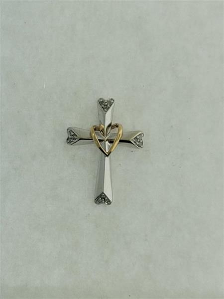 Gold-Multi-Diamond Pendant 12 Diamonds .12 Carat T.W. 14K 2 Tone Gold 1.5g