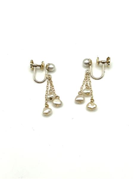 Synthetic Pearl Gold-Stone Earrings 14K Yellow Gold 2g
