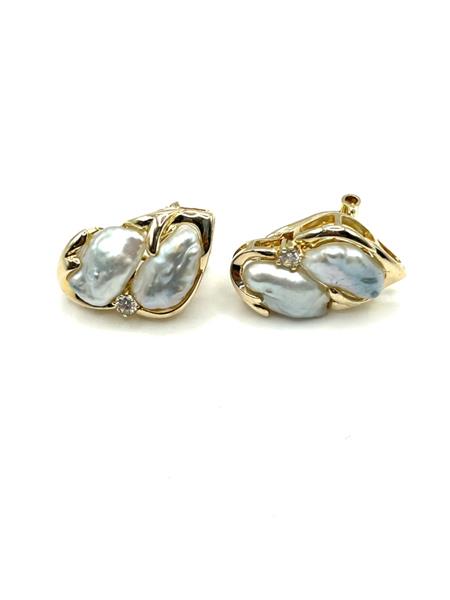 Synthetic Pearl Gold-Diamond & Stone Earrings 2 Diamonds .20 Carat T.W.