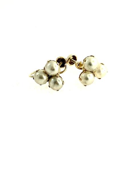 Synthetic Pearl Gold-Stone Earrings 10K Yellow Gold 3.1g