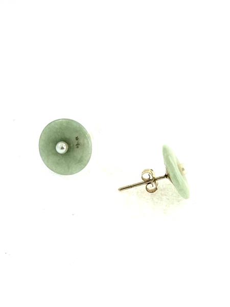 Synthetic Pearl Gold-Stone Earrings 14K Yellow Gold 2.3g