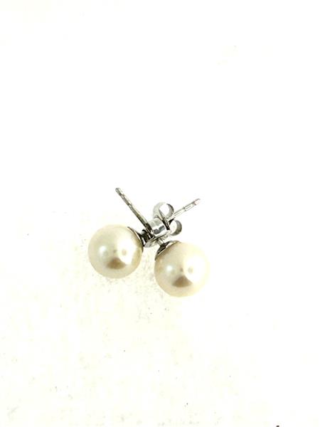 Synthetic Pearl Gold-Stone Earrings 14K White Gold 1.5g