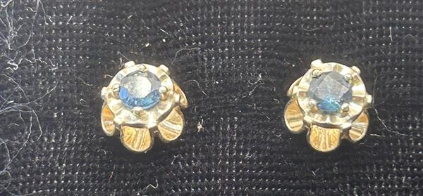 Synthetic Sapphire Gold-Stone Earrings 14K Yellow Gold 2g