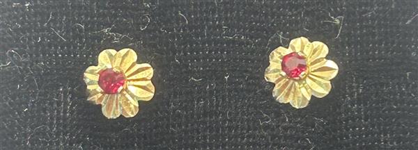 Red Stone Gold-Stone Earrings 14K Yellow Gold 0.6g