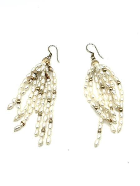 Synthetic Pearl Gold-Stone Earrings 14K Yellow Gold 11.5g