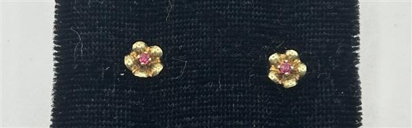 Synthetic Ruby Gold-Stone Earrings 14K Yellow Gold 0.4g