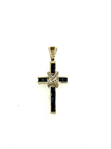 Synthetic Sapphire 4 Diamonds .04 Carat T.W. 10K Yellow Gold 1.8g